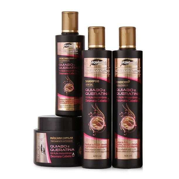 Kit Capilar Cabelo Macio Quiabo e Queratina (4 Itens) - Alquimia
