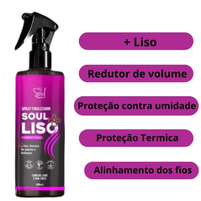 SPRAY FINALIZADOR SOU+LISO TERMOATIVADO 200ML - SOUL COSMETICOS.