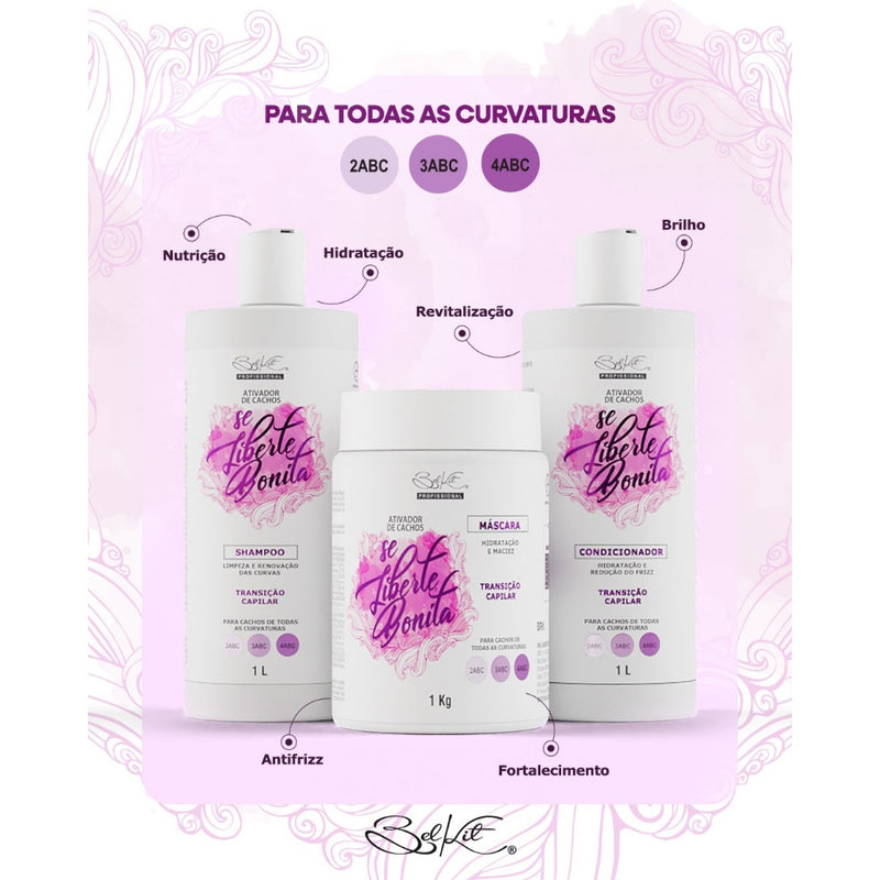 Kit Ativador de Cachos Se liberte Bonita 1L Belkit 3 Itens