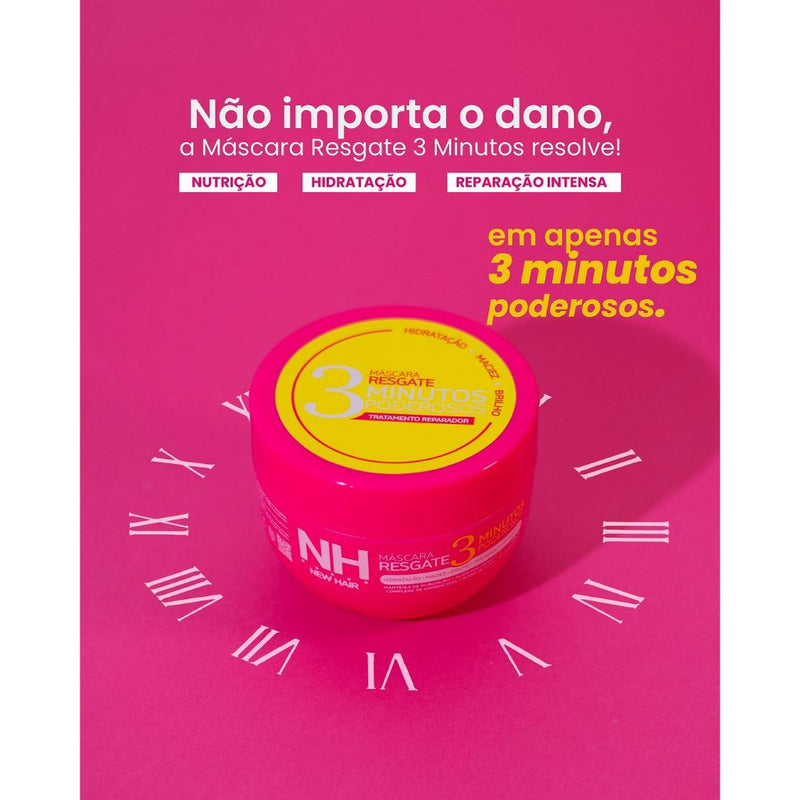 Máscara Resgate 3 Minutos Poderosos | NEW HAIR - Hidrata, nutre e reconstrói - Com ácido hialurônico