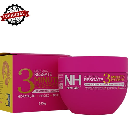 Máscara Resgate 3 Minutos Poderosos | NEW HAIR - Hidrata, nutre e reconstrói - Com ácido hialurônico