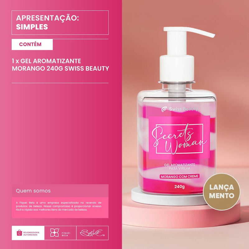 Gel Aromatizante Beijável Íntimo Sabor Morango com Creme para Saúde e Cuidado Vaginal 240g Swiss Beauty Belkit