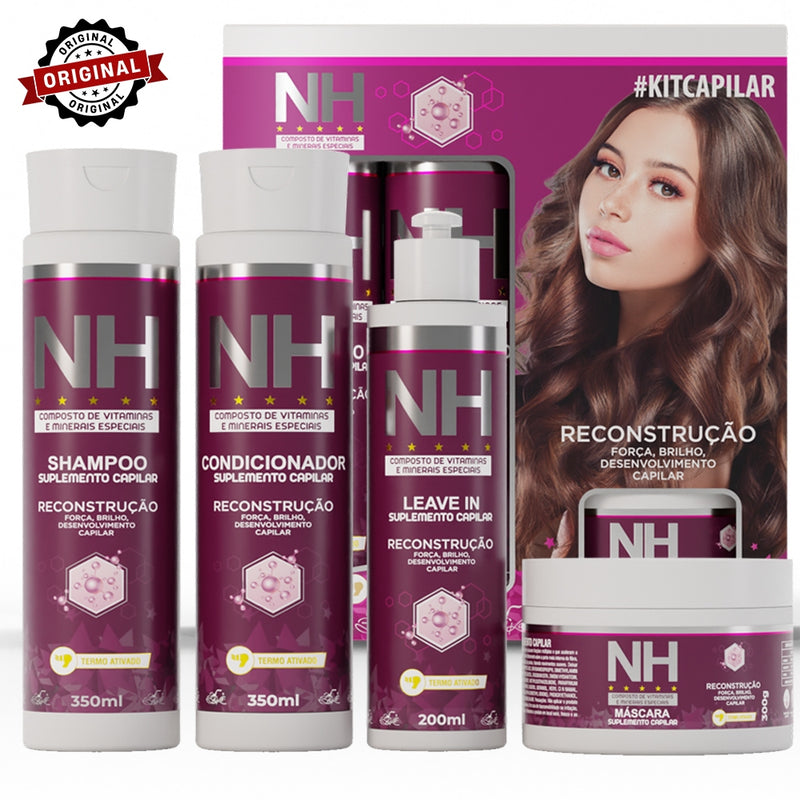 Kit Capilar New Hair 4 itens BELKIT | Reconstrução: Shampoo, condicionador, leave-in e máscara