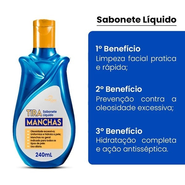 Kit Tira Manchas Facial, Pele Limpa e Macia Com Creme e Sabonete