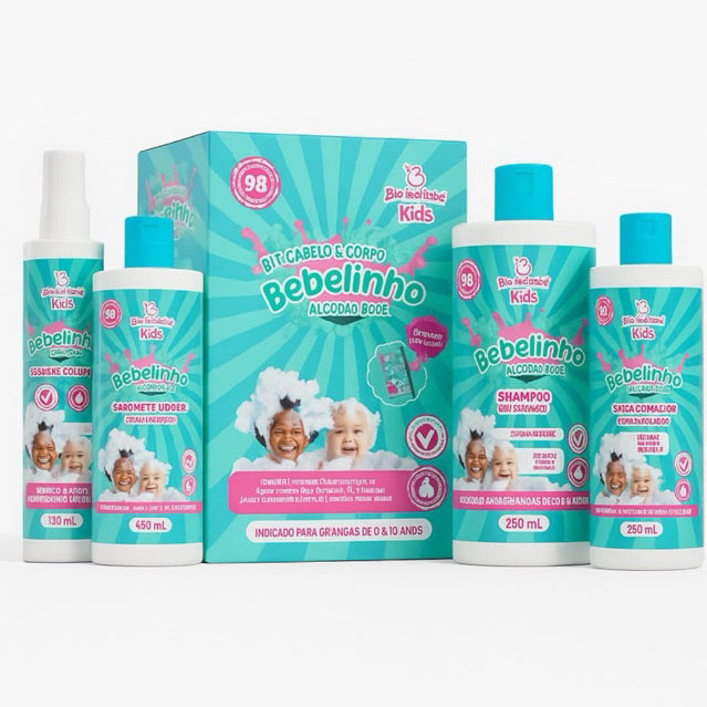 Kit Infantil Bebelinho Bio Instinto Kids Algodão Doce - Shampoo, Condicionador, Sabonete e Colônia 0 a 12 anos