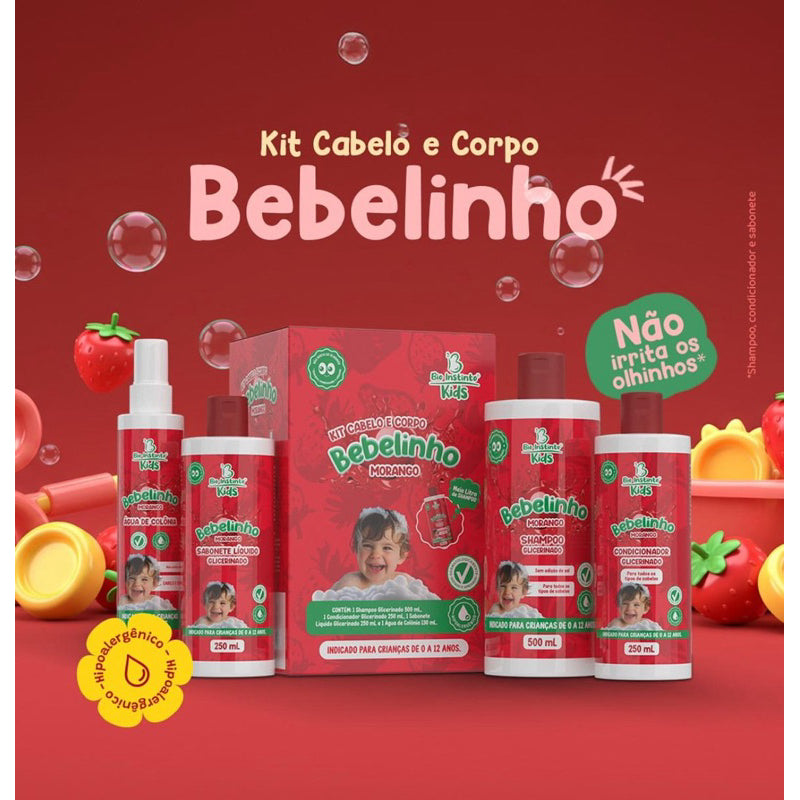 Kit Capilar Bebelinho Morango Bio Intinto 4 itens - Cuidado Delicado com Fragrância Suave de Morango