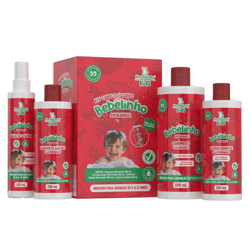 Kit Capilar Bebelinho Morango Bio Intinto 4 itens - Cuidado Delicado com Fragrância Suave de Morango