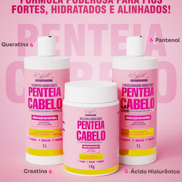 KIT Profissional Penteia Cabelo 1L | Hidratação Capilar - Shampoo, Máscara e Condicionador