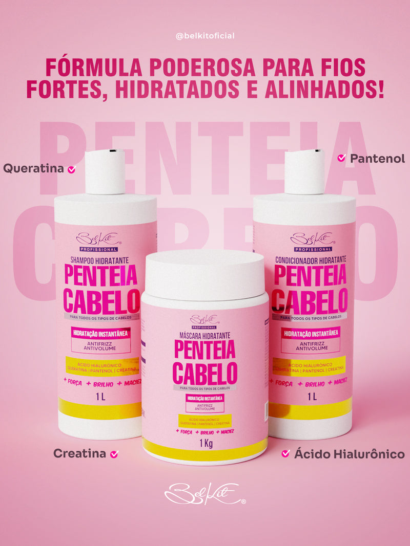 KIT Profissional Penteia Cabelo 1L | Hidratação Capilar - Shampoo, Máscara e Condicionador