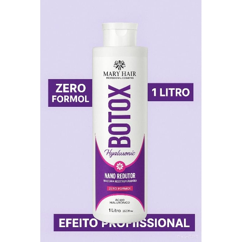 Botox Capilar Profissional Mary Hair 1L – Redução de Volume, Zero Formol, Hidratação e alisamento
