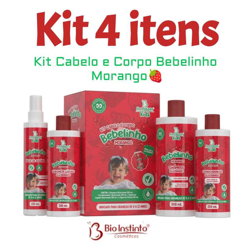 Kit Capilar Bebelinho Morango Bio Intinto 4 itens - Cuidado Delicado com Fragrância Suave de Morango