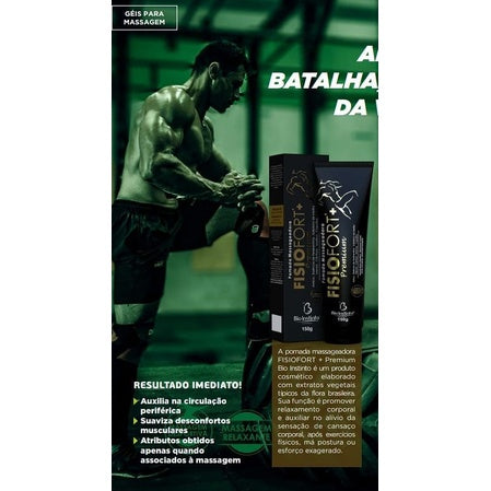 12 Pomadas Desodorante Massageadora Fisiofort Premium Preta 150g (Nova Embalagem) - Bio Instinto