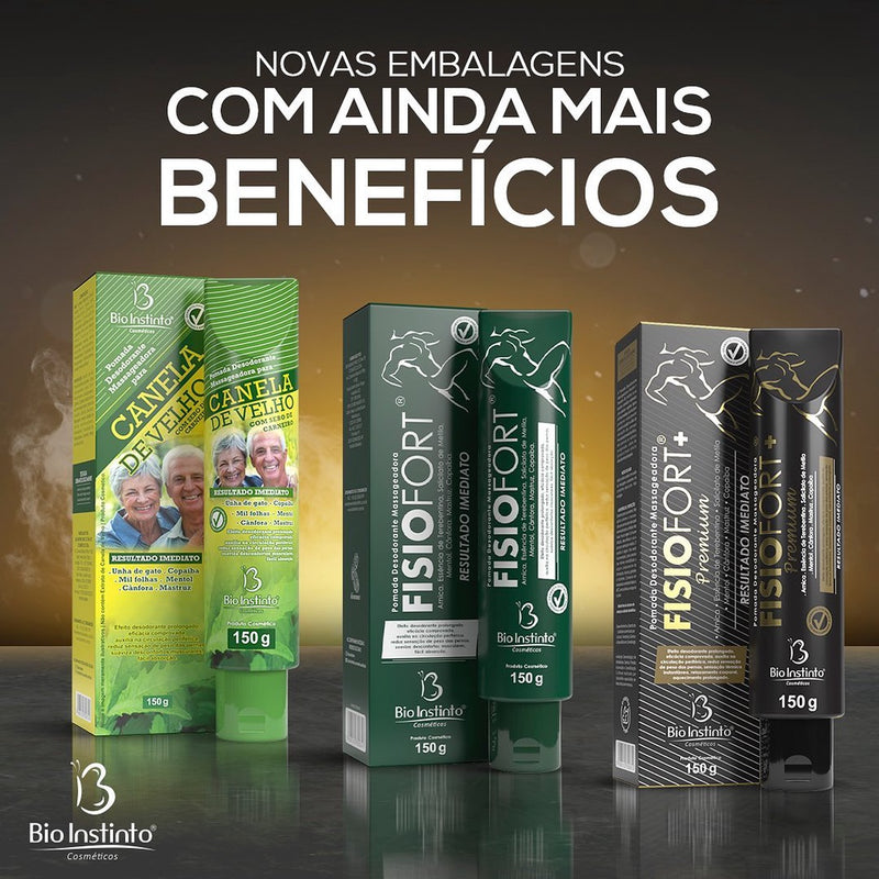 12 Pomadas Desodorante Massageadora Fisiofort Premium Preta 150g (Nova Embalagem) - Bio Instinto